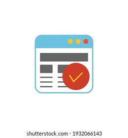 Navegador Seo con icono de verificación en color, aislado en fondo blanco 