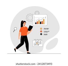 SEO budget planning. Effective SEO marketing plan. Calculation of spending for SEO. Illustration with people scene in flat design for website and mobile development.	
