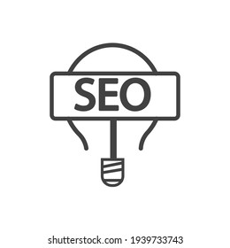 SEO bulb icon flat vector graphic in white  background.