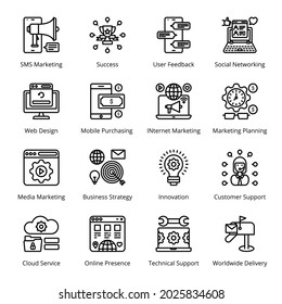 Iconos de esquema de marketing de negocios SEO - Estropados, vectores