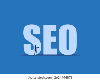 SEO, Businessman Explorando datos de página de Web, Tecnología del motor de Búsqueda