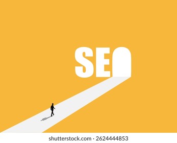 SEO ,Businessman walks on the search engine path
