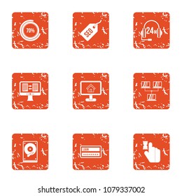 SEO calling icons set. Grunge set of 9 seo calling vector icons for web isolated on white background
