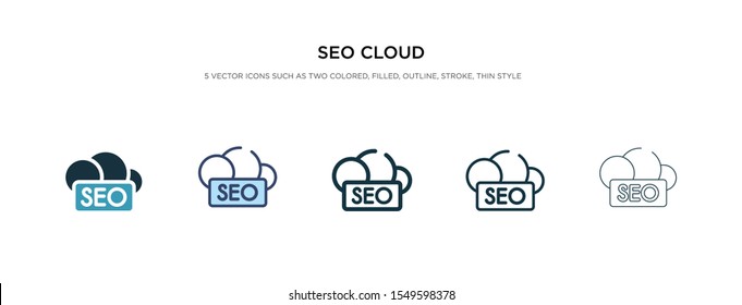 seo cloud icon in different style vector illustration. two colored and black seo cloud vector icons designed in filled, outline, line and stroke style can be used for web, mobile, ui