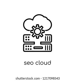 SEO Cloud icon. Trendy modern flat linear vector SEO Cloud icon on white background from thin line Programming collection, editable outline stroke vector illustration