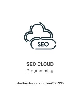 Symbol für die Vektorillustration der Wolke anzeigen. Dünne schwarze Seo-Wolke-Symbol, einfache flache Vektorillustration-Elementgrafik aus bearbeitbarem Programmierkonzept einzeln auf weißem Hintergrund