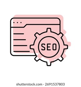 Ícone de linha fina de sombra de cor Seo, vetor, pixel perfect, arquivo ilustrador 
