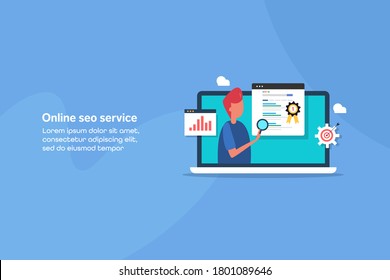 SEO Company Offering SEO Services Online, Agency Providing Digital Marketing Services - Conceptual Vector Illustration With Icons And Texts