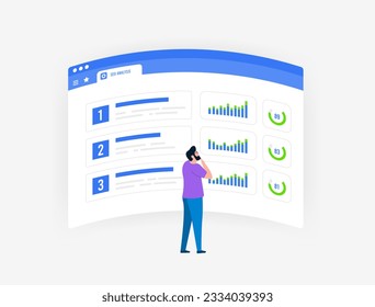 SEO Competitor Analysis concept. Parsing and seo analysis of competitors in search results by number of backlinks, quality of content and keywords, indicators of various seo metrics