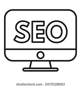 Vector de contorno de icono del motor de computadora Seo. Web global. Plataforma de gráfico