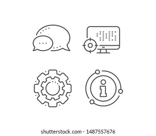 Seo computer line icon. Chat bubble, info sign elements. Search engine optimization sign. Target symbol. Linear seo outline icon. Information bubble. Vector