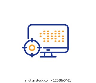 Seo computer line icon. Search engine optimization sign. Target symbol. Colorful outline concept. Blue and orange thin line color Seo icon. Vector