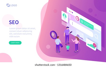 Seo-Konzept. Kann für Webbanner, Infografiken, Heldenbilder verwendet werden. Flache isometrische Vektorgrafik einzeln auf weißem Hintergrund.