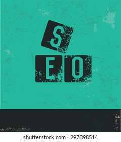 SEO concept design on green background,grunge vector