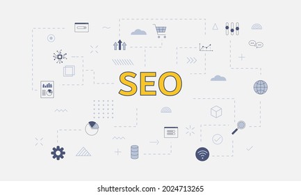 seo concepto con conjunto de iconos con palabra grande o texto en el centro