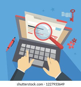 SEO concept. Idea of search engine optimization for website as marketing strategy. Web page promotion in the internet. Isolated flat vector illustration