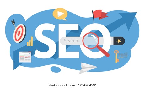SEO concept. Idea of search engine optimization for website as marketing strategy. Web page promotion in the internet. Isolated flat vector illustration