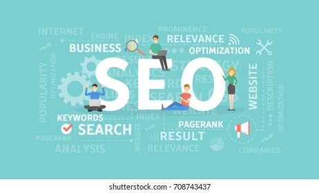 SEO concept illustration. Idea of optimization, browser and sites.