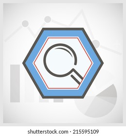 SEO concept illustration with search engine icon and diagram on grey stylish background