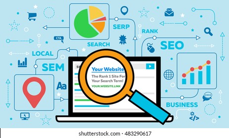 SEO Concept with Laptop and Icons - Search Engine Optimization