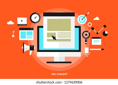 SEO concept, Marketing Digital, Website optimization flat design vector banner with icons