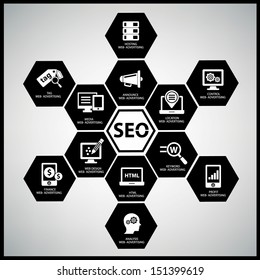 Seo concept on white background,Black version,vector