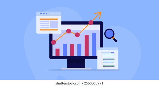 SEO concept, SEO ranking driving huge traffic, Organic SEO marketing, Search engine optimization on for website promotion - vector illustration with icons