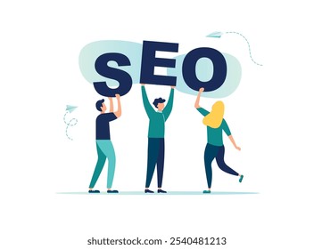 SEO, el concepto de ranking en la optimización de motores de búsqueda, la idea de atraer tráfico a un Sitio web, Ilustración vectorial