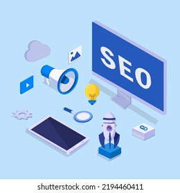 seo concept, search engine optimization with office team people working together increase website rating - vector