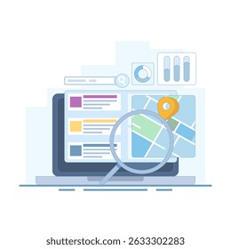 Conceito de SEO, Otimização de Mecanismo de Pesquisa, Página de Resultados com Mapa para Negócios. Mapa de Mecanismos de Pesquisa, Mecanismos de Pesquisa Exibem Locais de Negócios nos Resultados da Pesquisa. Orgânico.