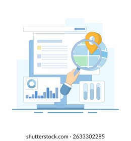 Conceito de SEO, Otimização de Mecanismo de Pesquisa, Página de Resultados com Mapa para Negócios. Mapa de Mecanismos de Pesquisa, Mecanismos de Pesquisa Exibem Locais de Negócios nos Resultados da Pesquisa. Orgânico.