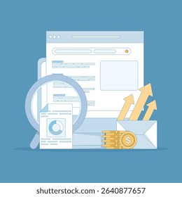 SEO concept search engine optimization, search marketing, digital marketing strategy. keywords to improve page rank. web promotion or other SEO issues. vector illustration design on background.
