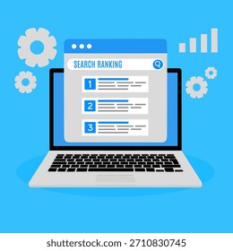 SEO concept. Search engine ranking on laptop screen