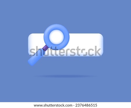 seo concept. search field or search engine. 3d illustration of bars or columns and magnifying glass. symbol or icon. minimalist 3d design. blue, purple, white. vector elements. blue background