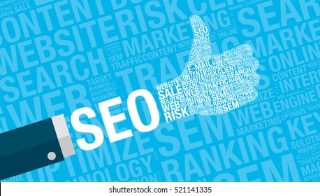 SEO concept with thumbs up, vector illustration