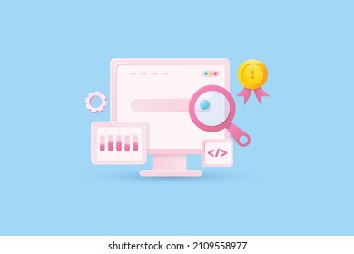 Concepto SEO, análisis web, marketing SEO - ilustración vectorial de estilo 3D