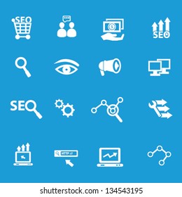 SEO concept,Search engine icon set on blue background,vector