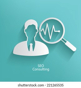 SEO consulting symbol on blue background,clean vector