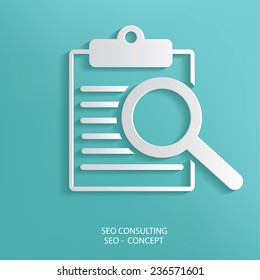 SEO Consulting symbol on blue background,clean vector