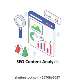 SEO Content Analysis isometric Colored illustration. EPS File stock illustration
