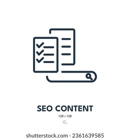 SEO Content Icon. Article, Page, Search Bar. Editable Stroke. Simple Vector Icon