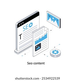 Ilustración de stock isométrica de contenido Seo. EPS Archivo ilustración de stock