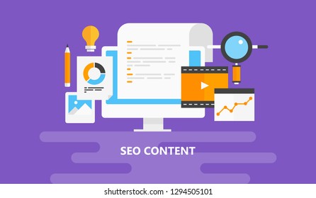 SEO Content marketing - Digital content, Video, Email Campaign - Strategy development flat design vector concept
