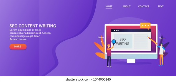 Seo content writing, website content for search engine optimization, flat design vector conceptual banner template