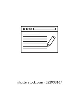 seo copywriting icon, browser with pen, symbol, vector graphics, a linear pattern on a white background, eps 10.