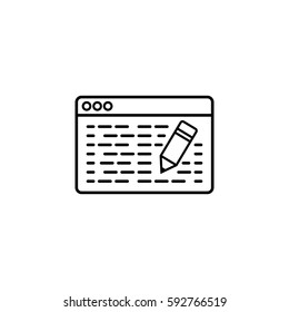 Seo copywriting line icon, seo & development, browser with pencil sign, a linear pattern on a white background, eps 10.