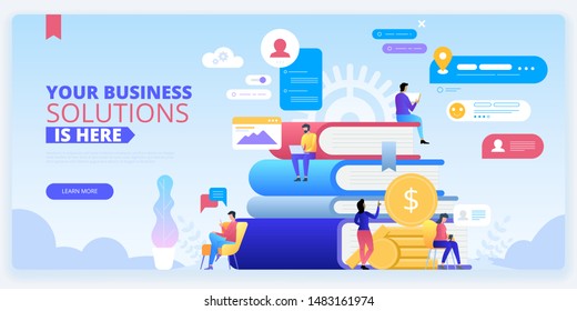 SEO courses, e business landing page template. Internet school, e learning website homepage interface idea with flat vector illustrations. Business development education web banner cartoon concept