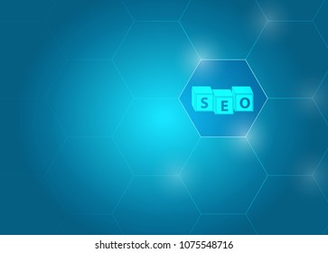 SEO cubes blue background. Technology background. Business on the move. illustration design over white background.