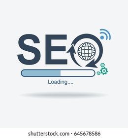 SEO design logo, Search Engine Optimization symbol, flat design, vector illustration
