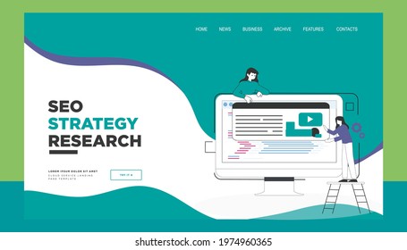 Seo design. Search engine and people concept. . Landing page template. vector illustration for web and graphic design. 